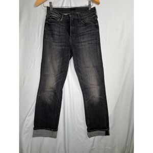 Mother Straight Leg Jeans 25 Black Faded Cuffed Denim Pants